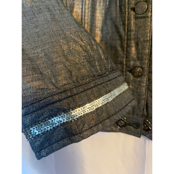 Chico Size 3 NWOT Dark Gray Embellished Southwest Detail Lined Jacket - Picture 7 of 8